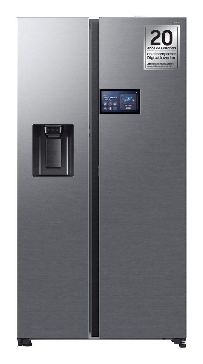 Frigorífico americano - Samsung Bespoke AI RS90F64EETEF, Mono Cooling, No Frost, 178.4 cm, 621 l, Dispensador de agua y hielo, Balda Botellero, Inox
