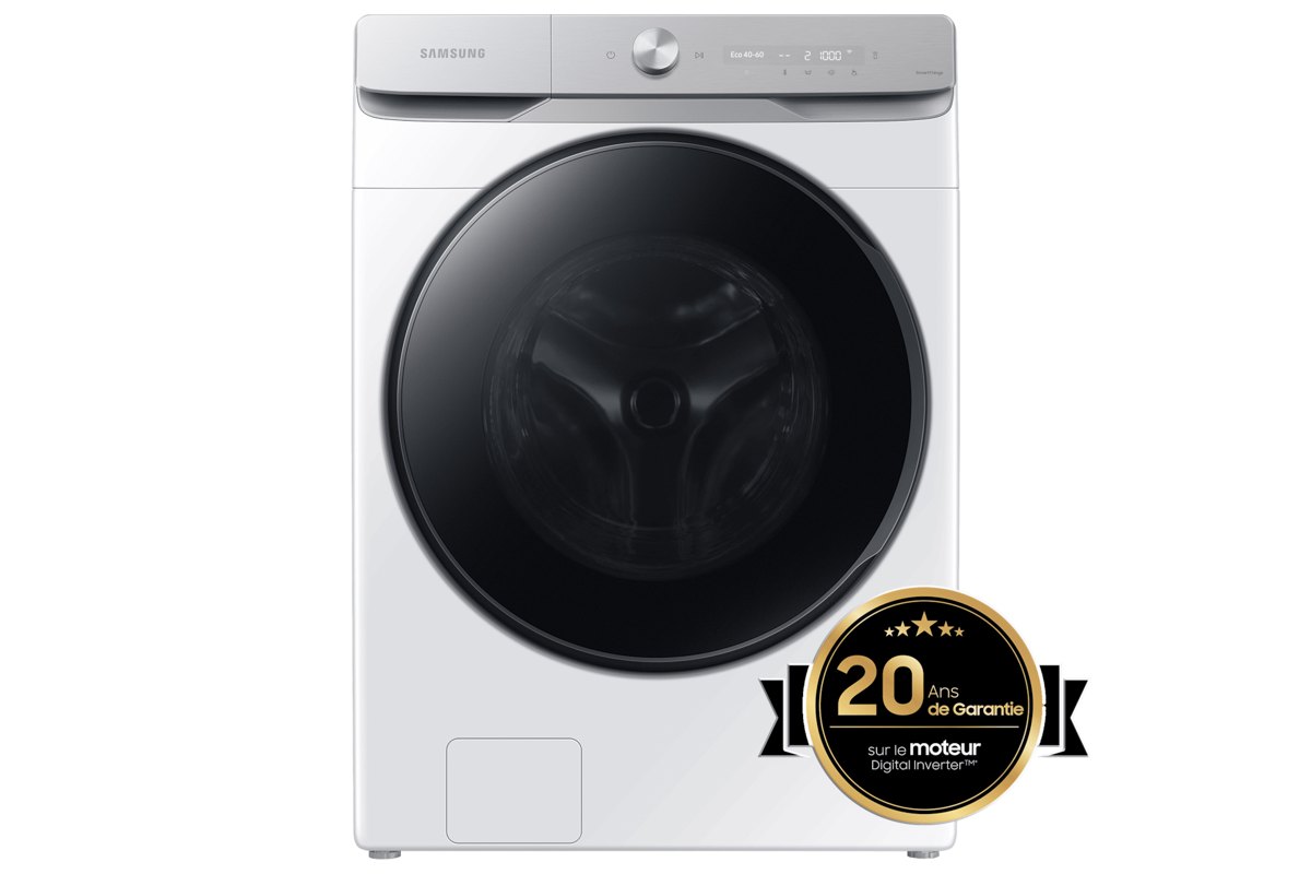 Lavadora carga frontal - Samsung WF20DG8650BWU3, 20 kg, 1100rpm, 20 programas, Blanco
