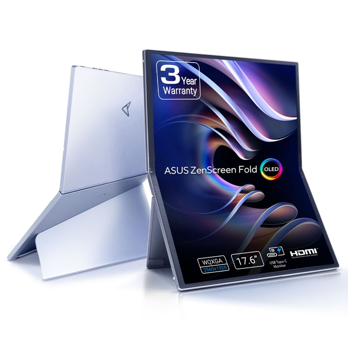 Monitor - ASUS ZenScreen Fold MQ17QH, 17.3" QHD, 60 Hz, 0.2 ms GtG, OLED, Portátil, Tecnología de Plegado de Bisagra con Efecto Gota de Agua