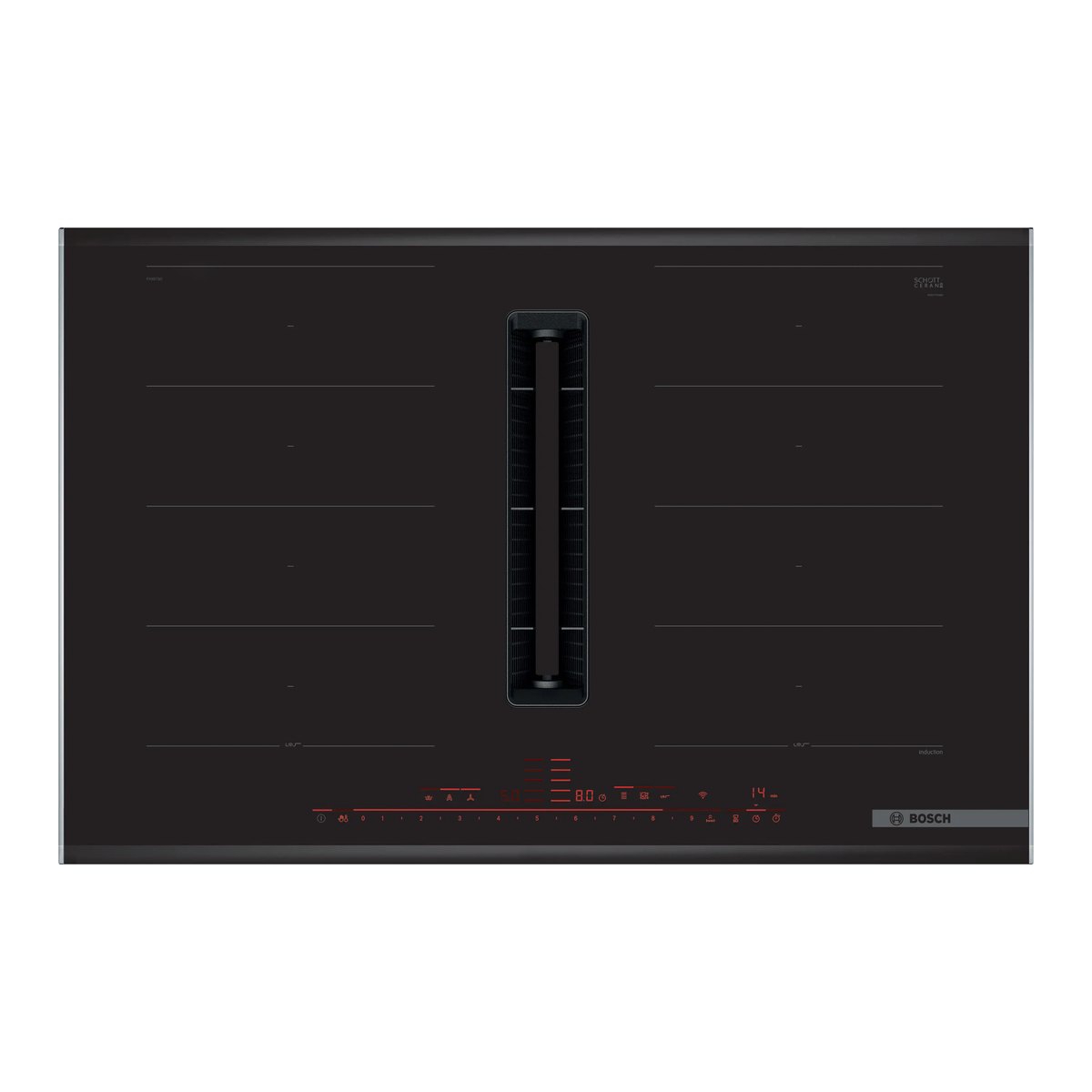 Placa inducción con campana integrada - Bosch PXX875D67E, 4 zonas, 80 cm, Negro