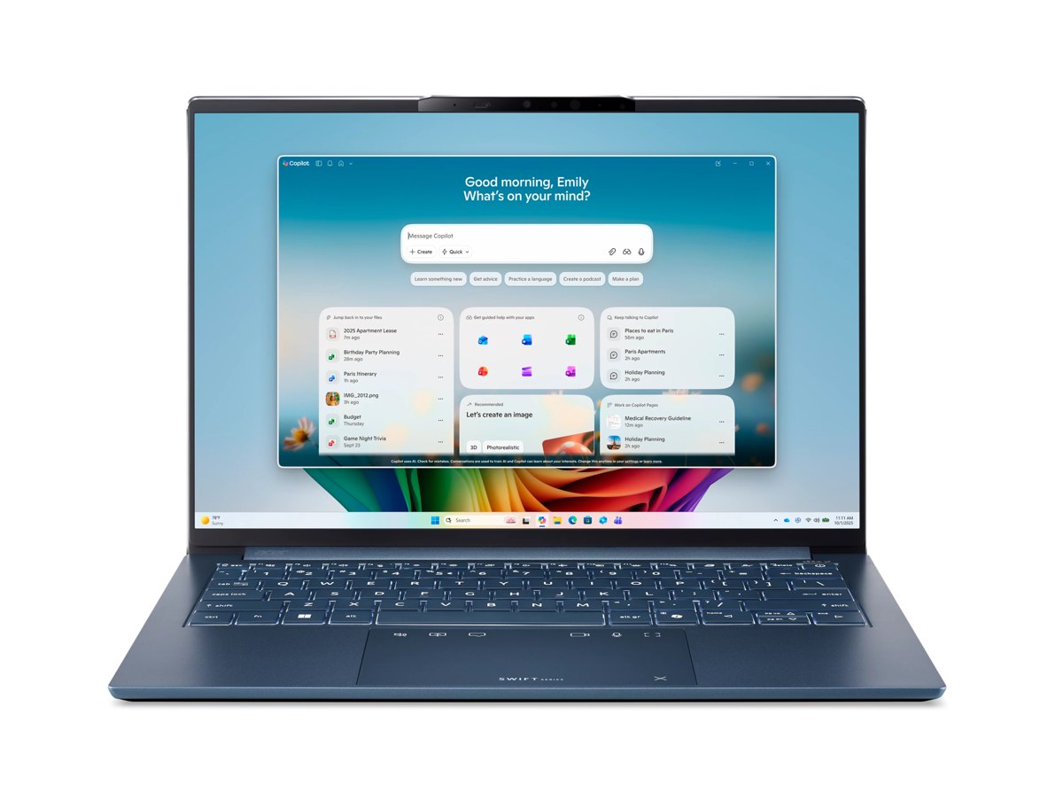Portátil - Acer Swift Go 14 AI SFG14-I71-98M5, 14" WUXGA, Intel® Core™ Ultra 9 386H, 16GB RAM, 512 GB SSD, Core™ Graphics, Windows 11, Sin cargador