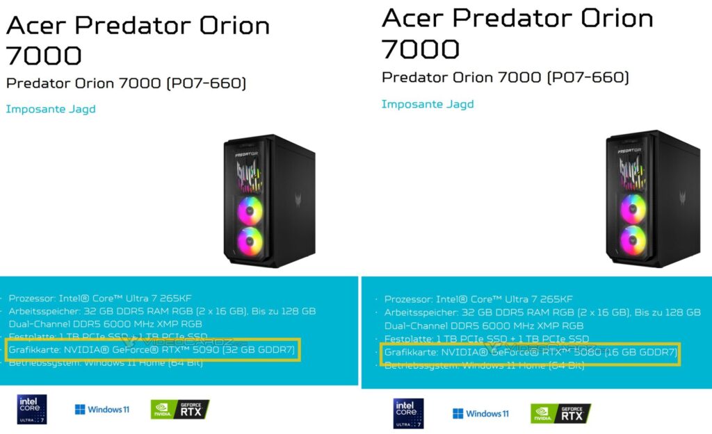 Acer Predator Orion 7000 RTX 5090 / Ryzen 7 9800X3D / 64GB / 1TB